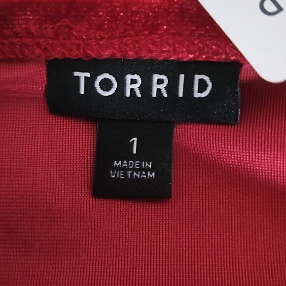 Torrid Velvet Off The Shoulder Shirred Front Top 1X 14-16 Ruby Red - Picture 7 of 16